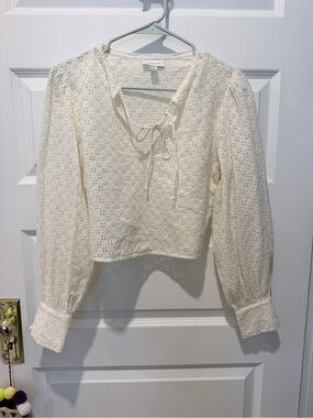 Topshop Ivory Eyelet Lace-Up Peasant Blouse